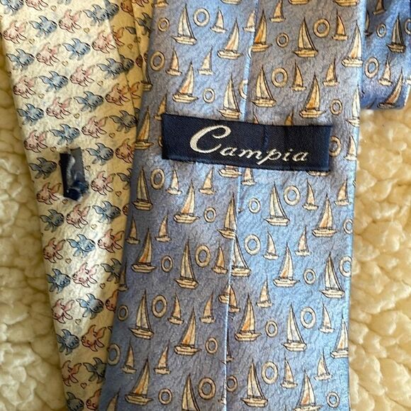Campia Bundle of 2 100% Silk Ties Fish and Sailboat Print - Picture 4 of 7